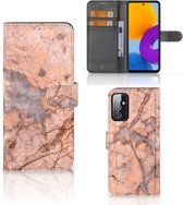 Wallet Book Case Geschikt voor Samsung Galaxy M52 Telefoon Hoesje Marmer Oranje