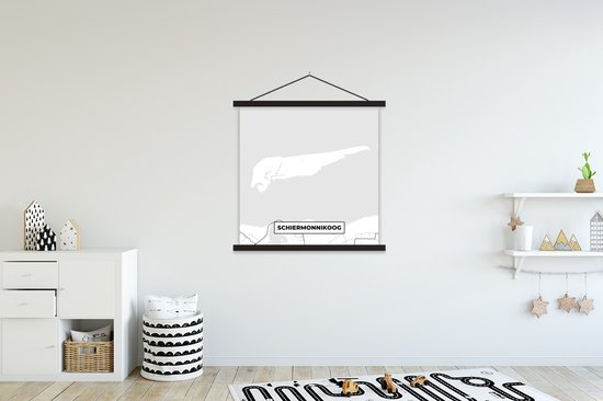 Posterhanger incl. Poster 90x90 cm - Schoolplaat - Schiermonnikoog - Plattegrond - Eiland - Kaart - Stadskaart - Textielposter - Zwarte latten - Plattegrond