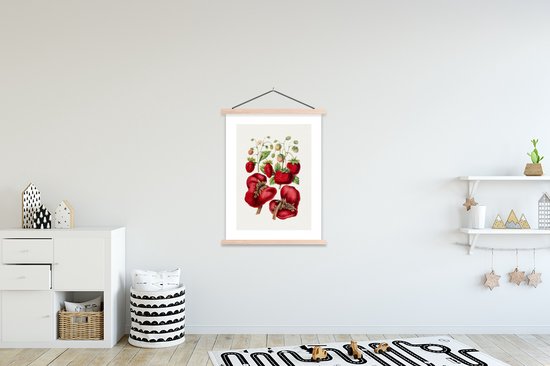 Support pour affiches avec affiche 87 x 120 cm - Affiche scolaire - Nourriture - Fruits - Fraises - Affiche textile - Lattes vierges