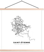 Posterhanger incl. Poster - Schoolplaat - Frankrijk – Stadskaart - Zwart Wit – Saint Étienne – Plattegrond – Kaart - 60x60 cm - Blanke latten - Plattegrond