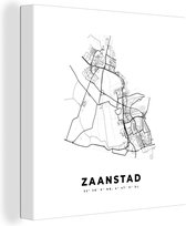 Canvas Schilderij Plattegrond – Zaanstad – Zwart Wit – Stadskaart - Kaart - Nederland - 90x90 cm - Wanddecoratie