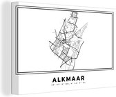 Canvas Schilderij Nederland – Alkmaar – Stadskaart – Kaart – Zwart Wit – Plattegrond - 120x80 cm - Wanddecoratie