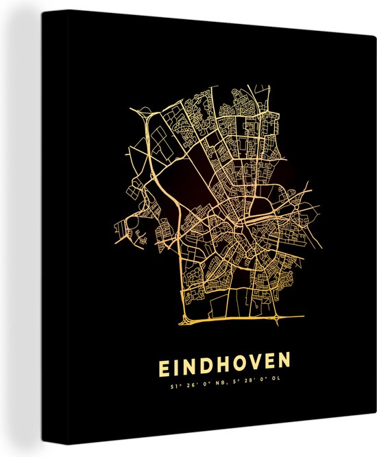 Peinture sur toile Eindhoven - Plan d'étage - Carte - Plan de la ville - 90x90 cm - Décoration murale