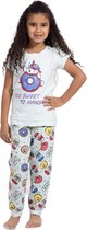 VANILLA -  Sweet meisjes pyjama - Pyjamasets - Tweedelig - Egyptisch katoen - Blauw - PJ525 - 6-7 jaar
