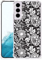 Telefoon Hoesje Geschikt voor Samsung Galaxy S22 Plus Back Case Siliconen Hoesje met transparante rand Zwart Bloemen