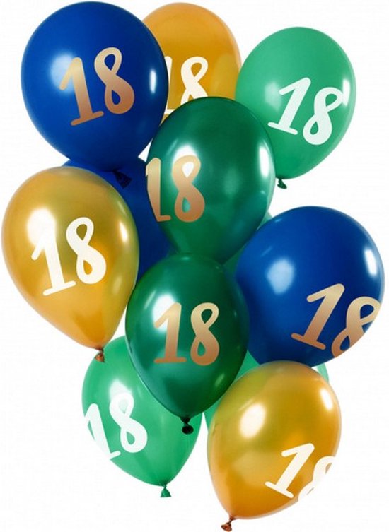 ballonnen 18 Jaar 30 cm latex groen/goud 12 stuks