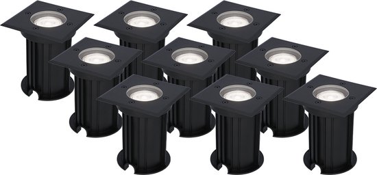 HOFTRONIC™ 9x Ramsay dimbare LED grondspot - Vierkant - Zwart - 6000K daglicht wit - 5 Watt - IP67 straal waterdicht - 3 jaar garantie Grondspot buiten 230V