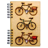 KOMONI - Duurzaam houten schetsboek - Gerecycled papier - Navulbaar - A6 - Blanco - Vintage fietsen