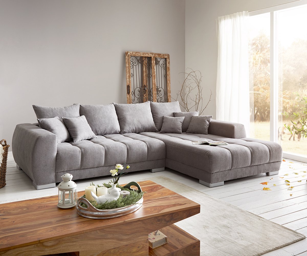 DELIFE Hoekbank Josea 300x220 cm microvezel steengrijs Recamiere rechts