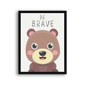 Affiche Happy animals bear be brave text - Motivation Animaux / pépinière / Forêt / 40x30cm