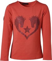 Meisjes shirt  lange mouwen roodbruin twee paarden glitter | Maat 8Y/128