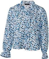 Dames top lm panterprint met ruches aan de hals - lichtblauw | Maat S