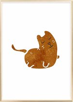 Poster Met Metaal Gouden Lijst - Retro Kat Poster