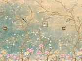 Sanders & Sanders fotobehang bloemen en vogels zeegroen, roze en beige - 601001 - 3.6 x 2.7 m