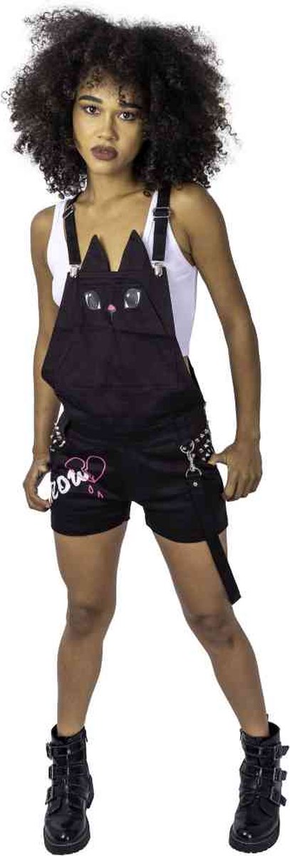 Cupcake Cult - BROKEN KITTY Tuinbroek/dungaree - L - Zwart