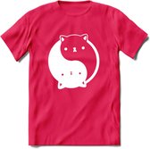 Ying Yang Kat - Katten T-Shirt Kleding Cadeau | Dames - Heren - Unisex | Dieren shirt | Grappig Verjaardag kado | Tshirt Met Print | - Roze - XXL