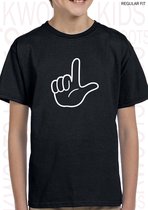 LOSER Kids t-shirt - Zwart - Maat 140 - Unisex - Korte mouwen - Ronde hals - Regular Fit - leuke grappige shirtjes - Humor - Kwoots - Cadeau - Voor zowel jongens als meisjes