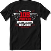 105 Jaar Legend - Feest kado T-Shirt Heren / Dames - Wit / Rood - Perfect Verjaardag Cadeau Shirt - grappige Spreuken, Zinnen en Teksten. Maat XL