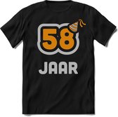 58 Jaar Feest kado T-Shirt Heren / Dames - Perfect Verjaardag Cadeau Shirt - Goud / Zilver - Maat M