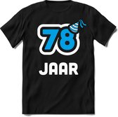 78 Jaar Feest kado T-Shirt Heren / Dames - Perfect Verjaardag Cadeau Shirt - Wit / Blauw - Maat S