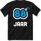 88 Jaar Feest kado T-Shirt Heren / Dames - Perfect Verjaardag Cadeau Shirt - Wit / Blauw - Maat M