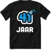 41 Jaar Feest kado T-Shirt Heren / Dames - Perfect Verjaardag Cadeau Shirt - Wit / Blauw - Maat L