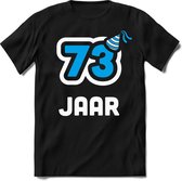 73 Jaar Feest kado T-Shirt Heren / Dames - Perfect Verjaardag Cadeau Shirt - Wit / Blauw - Maat S