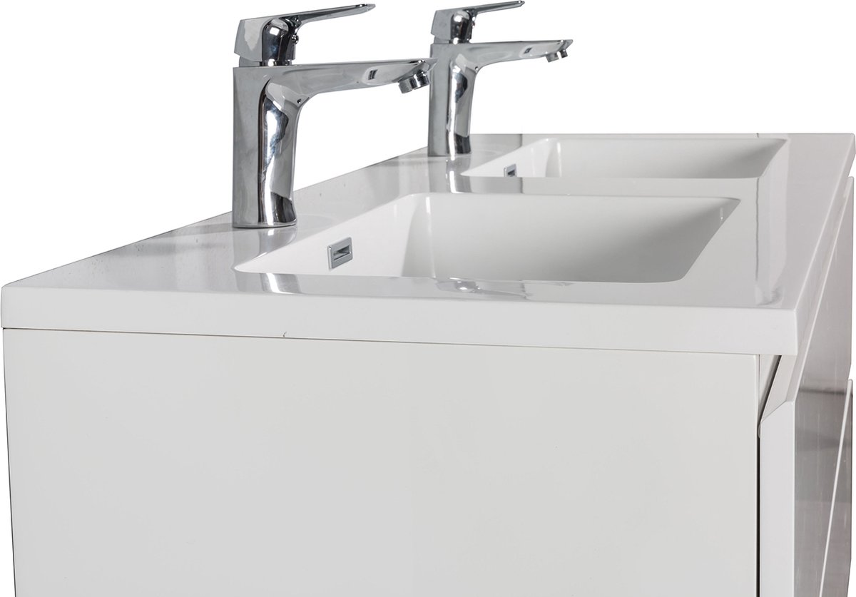 Meuble de salle de bain blanc brillant 120 cm avec double vasque en