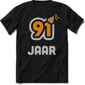 91 Jaar Feest kado T-Shirt Heren / Dames - Perfect Verjaardag Cadeau Shirt - Goud / Zilver - Maat XL