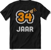 34 Jaar Feest kado T-Shirt Heren / Dames - Perfect Verjaardag Cadeau Shirt - Goud / Zilver - Maat 3XL