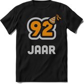 92 Jaar Feest kado T-Shirt Heren / Dames - Perfect Verjaardag Cadeau Shirt - Goud / Zilver - Maat XXL