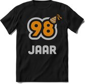 98 Jaar Feest kado T-Shirt Heren / Dames - Perfect Verjaardag Cadeau Shirt - Goud / Zilver - Maat M