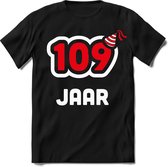 109 Jaar Feest kado T-Shirt Heren / Dames - Perfect Verjaardag Cadeau Shirt - Wit / Rood - Maat L