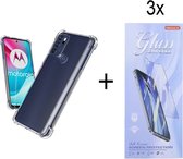 Motorola Moto G60s  Anti Shock Silicone Hoesje - Transparant + 3X Tempered Glass Screenprotector - ZT Accessoires