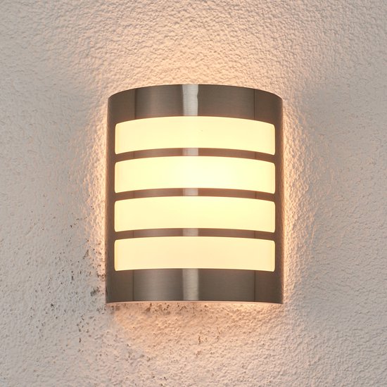 Lindby - Applique d'extérieur - 1lumière - acier inoxydable, polycarbonate - H: 20 cm - E27 - Acier inoxydable, blanc