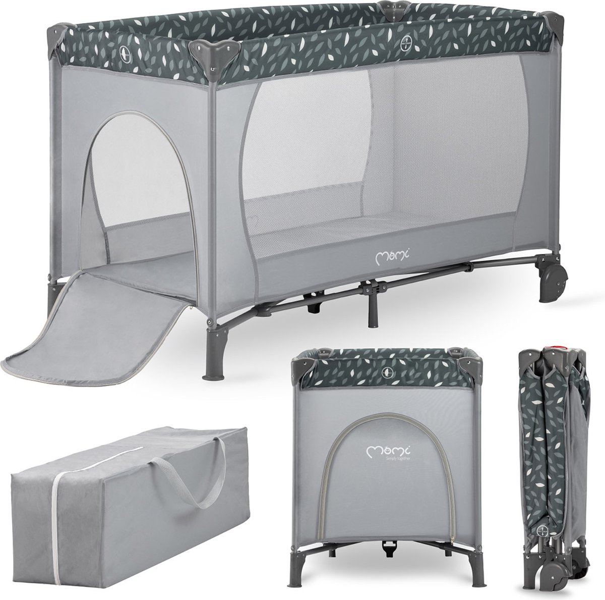 MoMi BeLove Campingbedje - Reisbedje - Snel Opvouwbaar - Met Zij-ingang & Transporttas - Tot 15 kg - Grijs