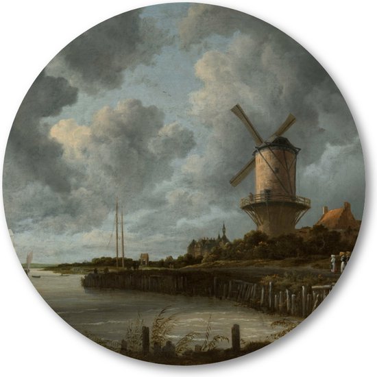 De molen bij Wijk bij Duurstede - Muurcirkel 30cm - Wandcirkel voor buiten - Aluminium Dibond - Jacob Isaacksz van Ruisdael - Meesterwerken - Landschap