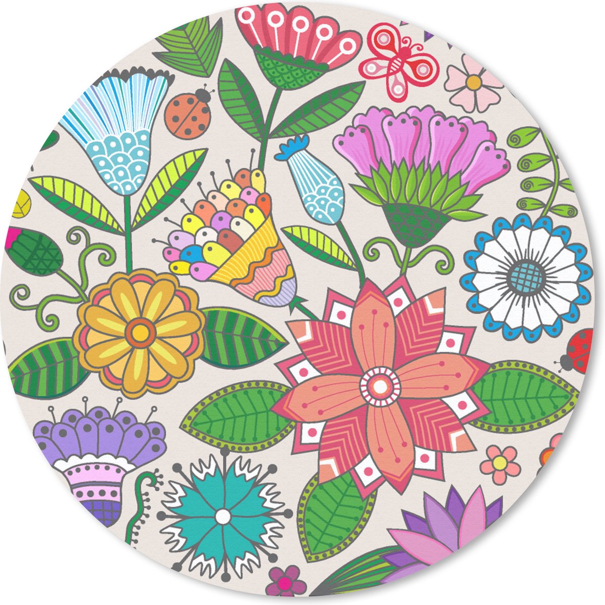 Muismat - Mousepad - Rond - Bloemen - Regenboog - Vlinder - Design - 30x30 cm - Ronde muismat
