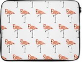Laptophoes 17 inch - Patronen - Vogel - Flamingo - Laptop sleeve - Binnenmaat 42,5x30 cm - Zwarte achterkant