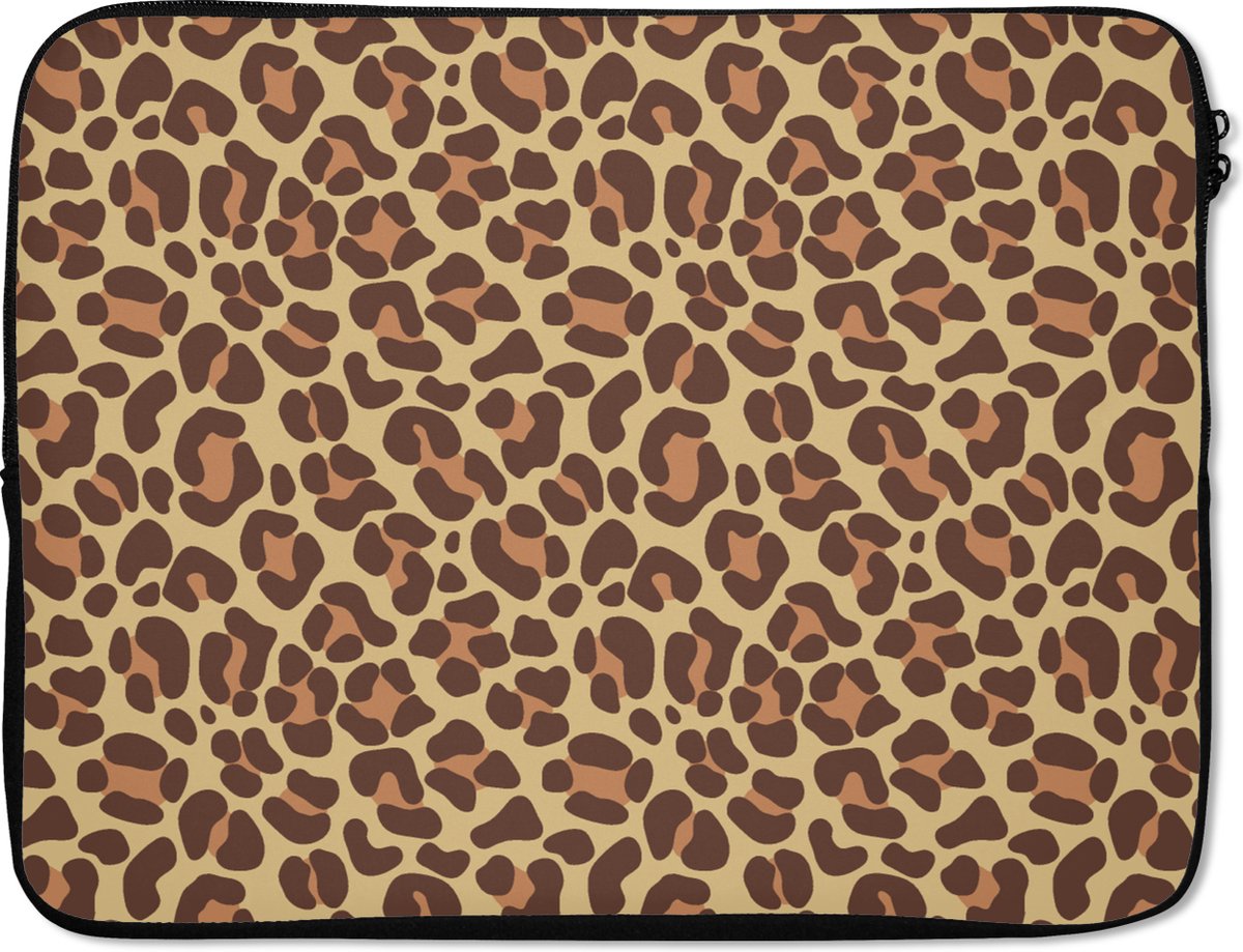 Laptophoes 17 inch - Patroon - Luipaard - Vacht - Laptop sleeve - Binnenmaat 41x28 cm - Zwarte achterkant