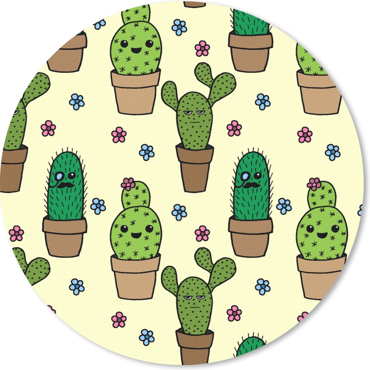 Muismat rond 40x40 cm - Mousepad Patronen - Cactus - Bloemen - Ronde muismatten