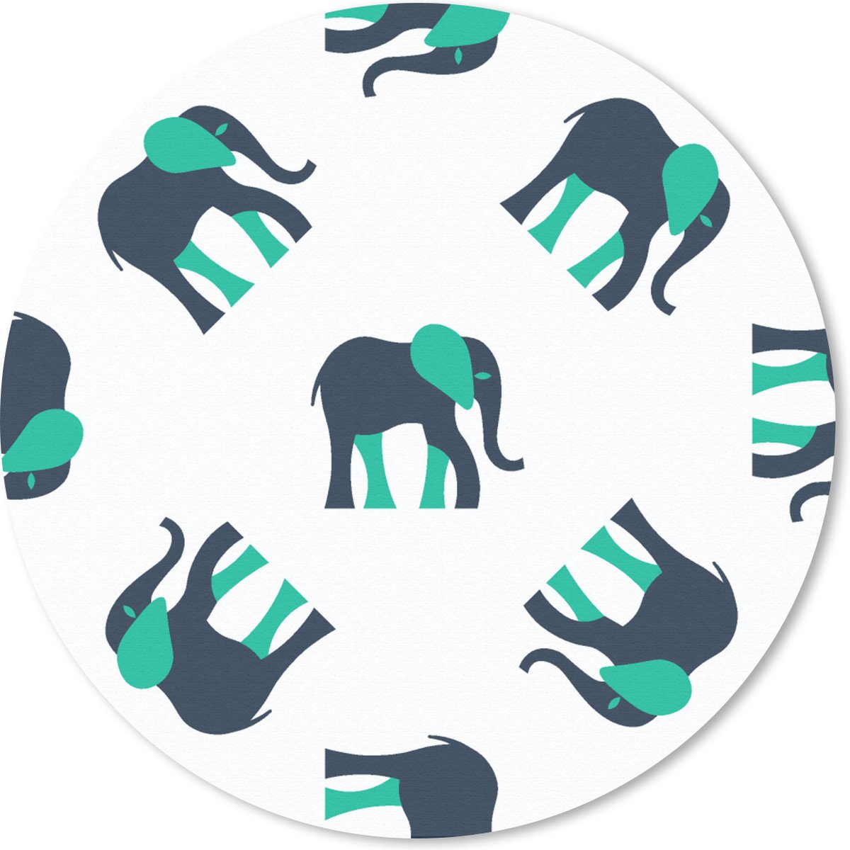 Muismat rond 40x40 cm - Mousepad Olifant - Patroon - Groen - Ronde muismatten