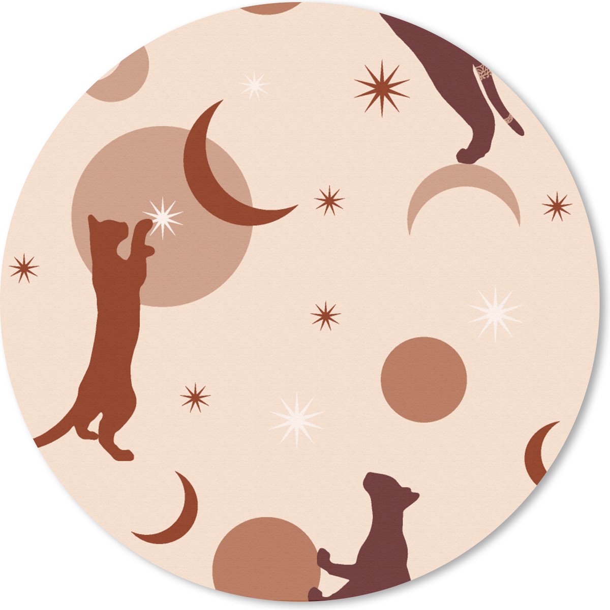Muismat rond 30x30 cm - Mousepad Patronen - Kat - Maan - Pastel - Meisjes - Kinderen - Kids - Ronde muismatten