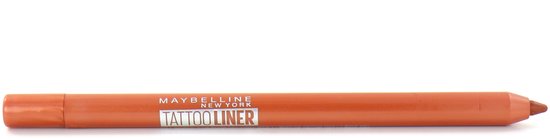 Een koperkleurige oogpotlood met de tekst 'Maybelline Tattoo Liner'.