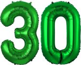 Folie Ballon Cijfer 30 Jaar Groen Verjaardag Versiering Helium Cijfer ballonnen Feest versiering Met Rietje - 70Cm