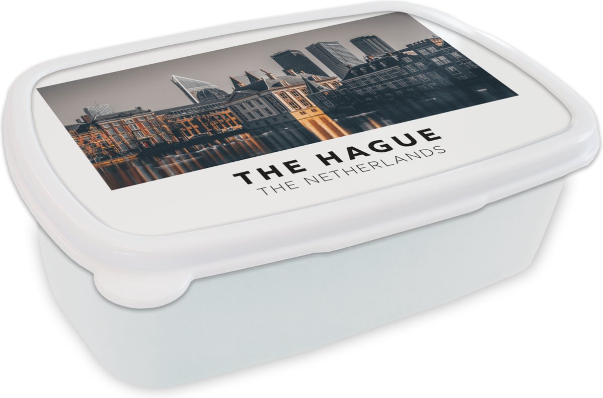 Broodtrommel Wit - Lunchbox - Brooddoos - Nederland - Avond - Den Haag - 18x12x6 cm - Volwassenen