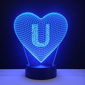 3D LED Lamp - Hart Met Letter - U