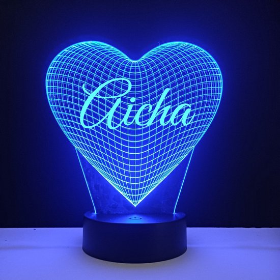 3D LED Lamp - Hart Met Naam - Aicha