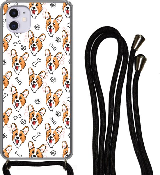 Telefoonhoesje Geschikt voor iPhone 12 - Patronen - Hond - Corgi - Jongens - Meisjes - Kinderen - Kids - Siliconen - Crossbody - Backcover met Koord - Telefoonhoesje met koord - Hoesje met touw Telefoonhoesje