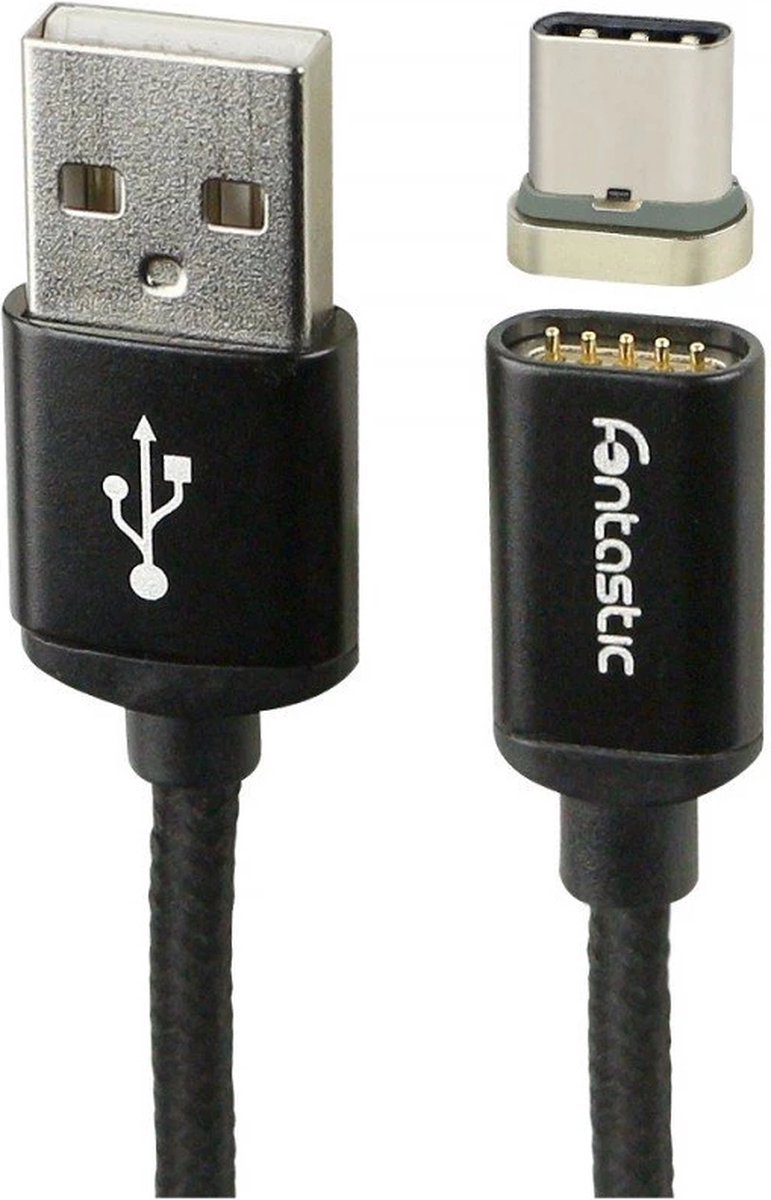 Fontastic 251535 USB-C naar USB-A kabel - USB 2.0 - 480Mbit/s - Magnetisch - 1 meter - Zwart